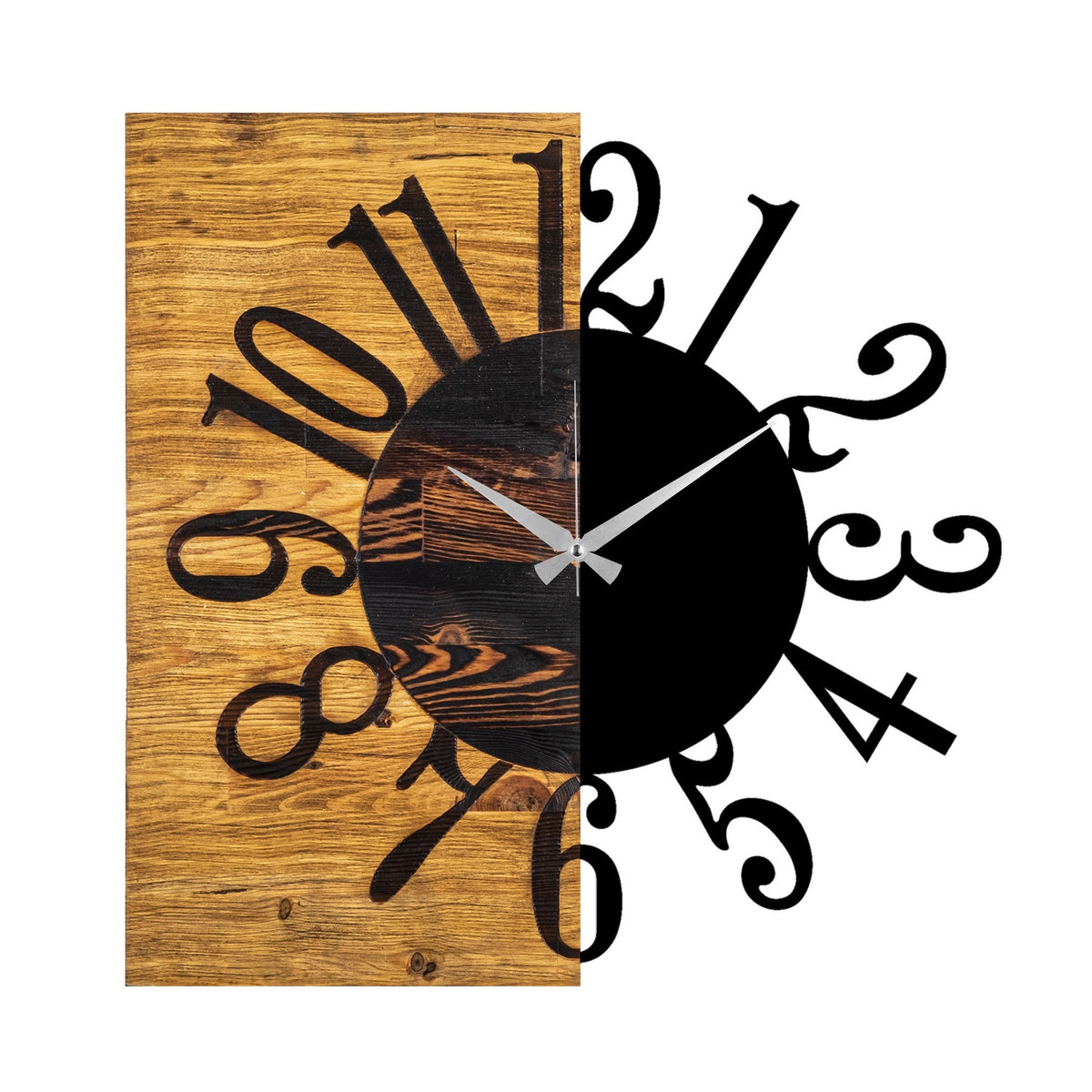 Reloj de pared madera decorativo mitad y mitad