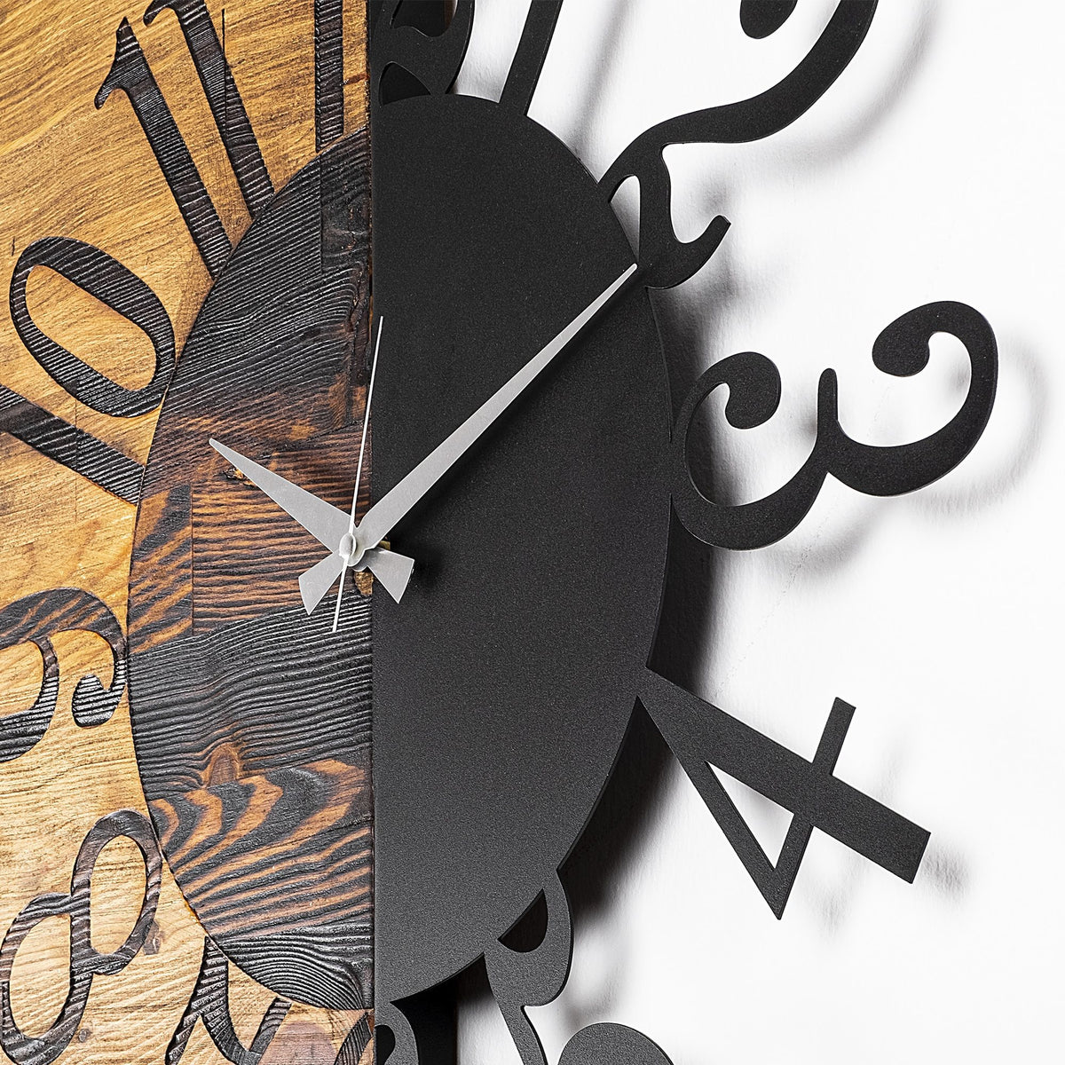 Reloj de pared madera decorativo mitad y mitad (3)