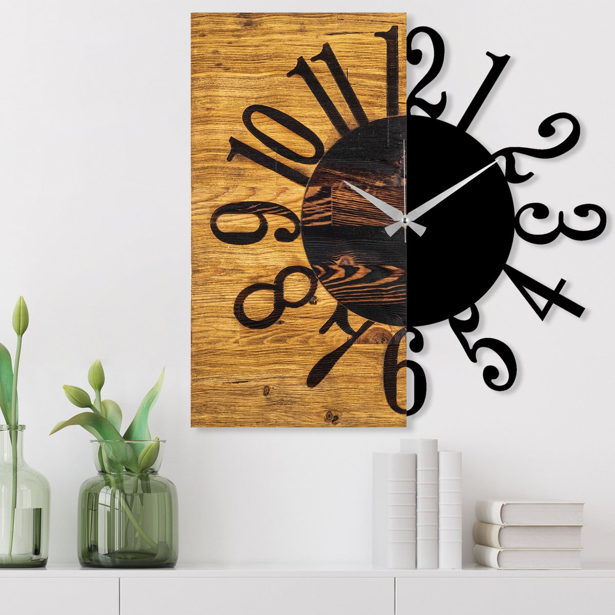Reloj de pared madera decorativo mitad y mitad (4)