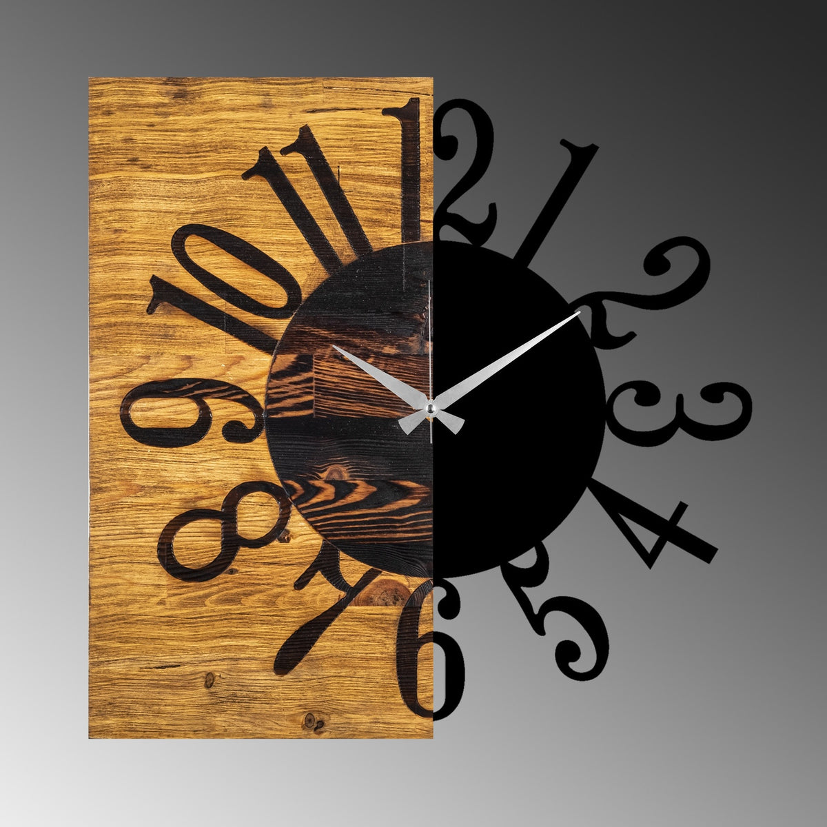 Reloj de pared madera decorativo mitad y mitad (6)