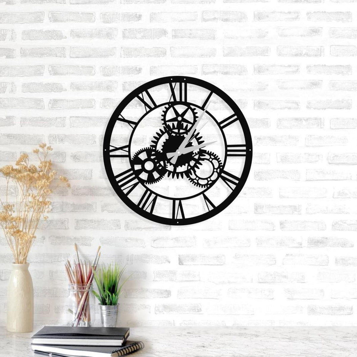 Reloj de pared circular metal decorativo estilo engranajes (3)