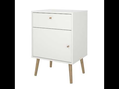 Vídeo del producto Mesita de noche con puerta y cajón blanco 51x40x73 cm